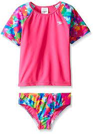 Speedo Girls Short Sleeve Printed Rash Guard Two Piece Swim T Shirt Shorts Set Electric Pink Affiliate Swim Shirts T Shirt And Shorts Girls Rashguard