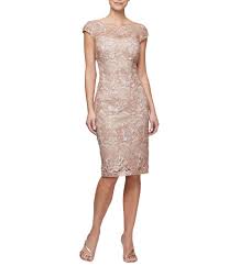 Alex Evenings Cap Sleeve Embroidered Lace Sequin Sheath Dress Cocktail Dress Lace