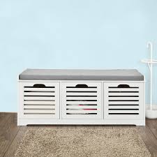 Homcom shoe storage rack cabinet bench w. Sobuy Hallway Shoe Storage Bench With 3 Drawers Seat Cushion White Fsr23 W Uk For Sale Online Ebay