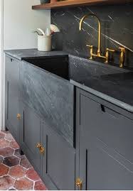 Black And Gold Kitchen Sink Tap I Love Everything About This Apron Sink The Color The Depth And The Width Fits Perfectly In Every Way White Apron Sink Black Kitchens Kitchen Flooring