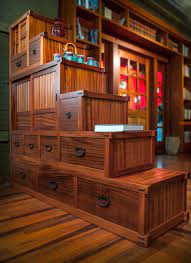 2 section black lacquer with rubbed edge step tansu. Kaidan Tansu Berkeley Mills