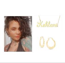 Kehlani Jewelry Look Piercing Pagoda Gold Name Plate Gold Hoops Piercing Pagoda Pagoda Jewelry Personalized Gold Necklace