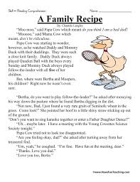 A Family Recipe Reading Comprehension Worksheets Reading Comprehension Comprehension Worksheets