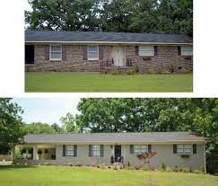 Black brick driveway painted ranch homes before and after bricks. Before And After 60 S Brick Ranch House Before Painting This Alabama Brick Appeared To Have Spots Of Mo Brick Ranch Ranch House Exterior Brick Ranch Houses