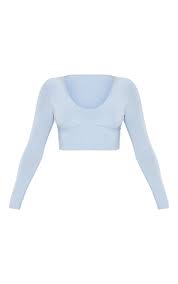 Baby Blue Mix Match V Neck Top Tops Prettylittlething
