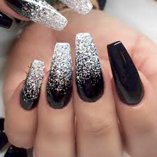 Black And Silver Glitter Acrylic Nails Ombre Black And Silver Glitter Nails Silver Glitter Nails Glitter Nails Acrylic Ombre Nails Glitter