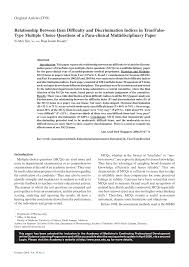 Pdf Relationship Between Item Difficulty And Discrimination Indices In True False Type Multiple Choice Questions Of A Para Clinical Multidisciplinary Paper