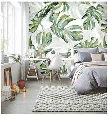 Pin By Ariana On Roomspiration Tropical Home Decor Green Leaf Wallpaper Tropical Bedroom Decor