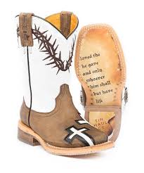 Tin Haul Tan Crosses Leather Cowboy Boots Kids