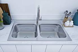 An undermount sink divided equally into two bowls; Zuhne 33x19 Kitchen Sink Drop In For Mobile Homes Stainless Steel Deep Double Bowl Kitchenfaucets Com