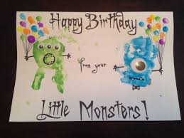 Birthday Card For Father From Kids Monster Handprint Birthday Card With Fingerprint Balloons Birthday Card Craft Dad Birthday Card Homemade Birthday Cards