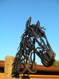 Horse Head Made From Recycled Horseshoes Metal Yard Art Art Steel Art