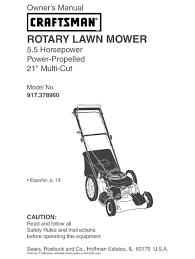 Sears craftsman riding lawn tractor mower owner parts manual c. Craftsman 917 378960 Owner S Manual Pdf Download Manualslib