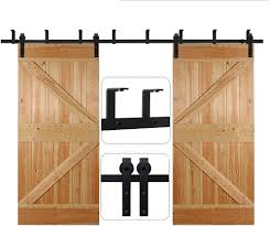 Amazon Com Ccjh 12ft Ceiling Mount Sliding Barn Door Hardware Kit Black Low Ceiling L Shape Bracket System Fit 36 Wide Double Door Panel Basic Style Tools Home Improvement