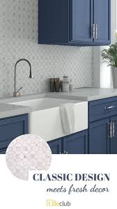Geometric Pearl White Thassos Shell Tile In 2020 Blue Gray Kitchen Cabinets Painted Kitchen Cabinets Colors Kitchen Cabinet Colors