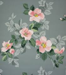 Tropical exotic flowers blossom on the white. 1950 S Vintage Wallpaper Pink Magnolia On Blue Gray Paper Pattern Vintage Vintage Wallpaper Vintage Bird Wallpaper
