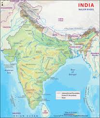 Φ latitude, λ longitude (of map. Rivers Of India