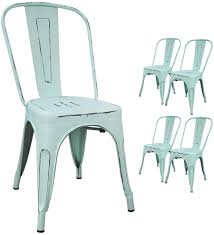 Black metal kitchen chairs with wood seat cooler cushion yeti. Amazon Com Devoko Metal Indoor Outdoor Chairs Distressed Style Kitchen Dining Chairs Stackable Side Chairs With Back Set Of 4 Blue Home Kitchen