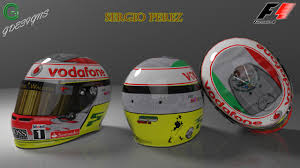 Depois do rosa, o mexicano apostou agora num esquema de cores semelhante ao que se pode ver nos monolugares da red bull: Sergio Perez 2013 Helmet Racedepartment