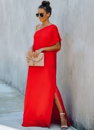 Maxi φόρεμα με έναν ώμο – Κόκκινο 6458010 Parizianista