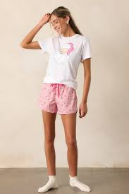 100% Cotton Pink Santa Pajama Shorts - Loungewear | Red Dress