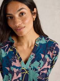 White Stuff Marta Print Tunic Top, Navy/Multi