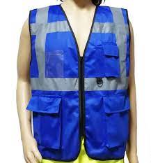 Most blue vests are offered in a highly reflective stripe in either a silver, lime, and orange color. Hi Viz Executive Safety Vest With 4 Pocket In Blue Color Toughsafety Premium Uae Pakistan Egypt