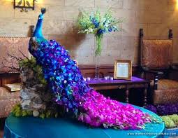Peacock Floral Arrangement Wedding Table Centerpieces Purple Peacock Wedding Theme Wedding Arrangements