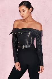 Clothing Jackets Romera Black Off The Shoulder Vegan Leather Jacket Fashion Vegan Leather Jacket Bad Girl Outfits