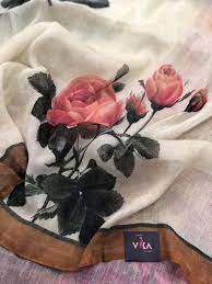 Linen Sarees Vika Boutique Linen Fabric Painting Saree Floral