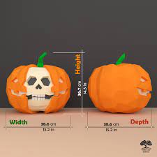 Skull Pumpkin 3d Papercraft Pdf Template Diy Low Poly Halloween Decor Or Halloween Gift Paper Craft Origami Sculpture For Adults Or Kids Paper Crafts Pumpkin Carving Paper Pumpkin
