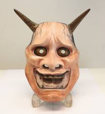 Japanese Ja  Hannya Noh Mask, Polychrome, Very fine sculpt, gold eyes
