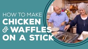 Paula deen's recipe is a traditional one with whole milk, sugar, egg yolks, butter and vanilla extract. Paula Deen S Chicken And Waffles On A Stick Blast From The Past Youtube