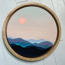 Sunrise Mountains Circular Canvas Painting Circle Canvas Circular Art