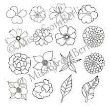 32 Flower Clipart Handdrawn In Colour And Black And White