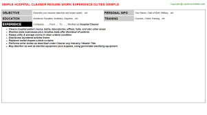 hospital cleaner resume sample