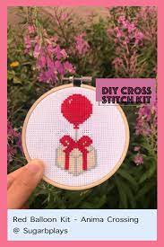 Diy Kit Cross Stitch Animal Crossing Red Balloon For Beginners Acnh Handcraft Kit Cross Stitch Animals Tiny Cross Stitch Diy Cross Stitch