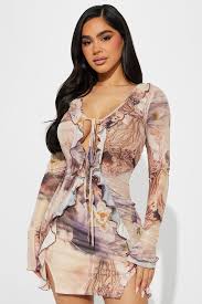 Meadow Mesh Mini Dress - Nudecombo - Fashion Nova Women