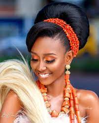Today S Bnbridalbeauty Has Coral Written All Over It Bellanaija Weddings In 2021 Traditional Hairstyle Natural Hair Bride Bridal Hair Inspiration