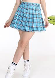 Pre Order Light Blue Tartan Pleated Skirt By Gfd Glitters For Dinner