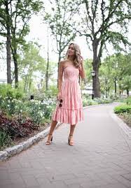 Summer, spring, winter or fall. Wedding Guest Rustic Barn Garden Boho Wedding Attire Guest Dress Sundress Strapless Eyelet Coral Blush Pink Sea Fashion Style Blog2 Memorandum Nyc Fashion Lifestyle Blog For The Working Girl