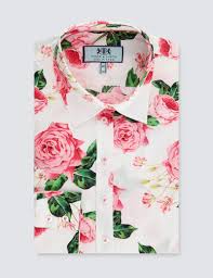 When it's too warm to layer your clothing in the spring/summer months, floral print shirts are just one way to add. Women S White Pink Rose Floral Print Semi Fitted Shirt Single Cuff Hawes Curtis