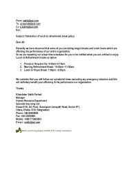 Your scheduled work hours are insert specifics—example: Lunch Break Schedule Memo