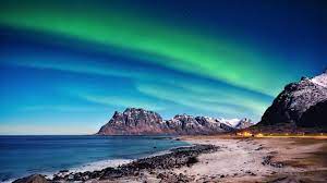 Northern Lights Over Beach Utakleiv Nordland Lofoten Norway