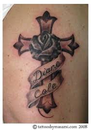 A tiny small ans simple cross tattoo design on middle finger. Cross With Rose Tattoo