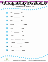 Comparing Decimal Numbers Worksheet Education Com Comparing Decimals Decimals Math Decimals