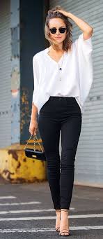 Women S White Long Sleeve Blouse Black Skinny Jeans Tan Leather Heeled Sandals Black Leather Cro Interview Outfits Women Professional Outfits Casual Outfits
