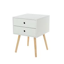 These two white nightstands are an easy addition to your bedroom decoration. Fina Andia White 2 Drawers Wooden Legs Bedside Cabinet Bs110