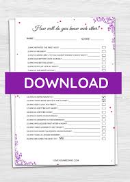 This funny quiz game is sometimes . 100 Bridal Shower Game Questions Free Printables