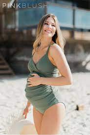 Olive Solid Wrap Front Maternity Tankini Top Maternity Tankini Maternity Swimwear Cute Maternity Outfits